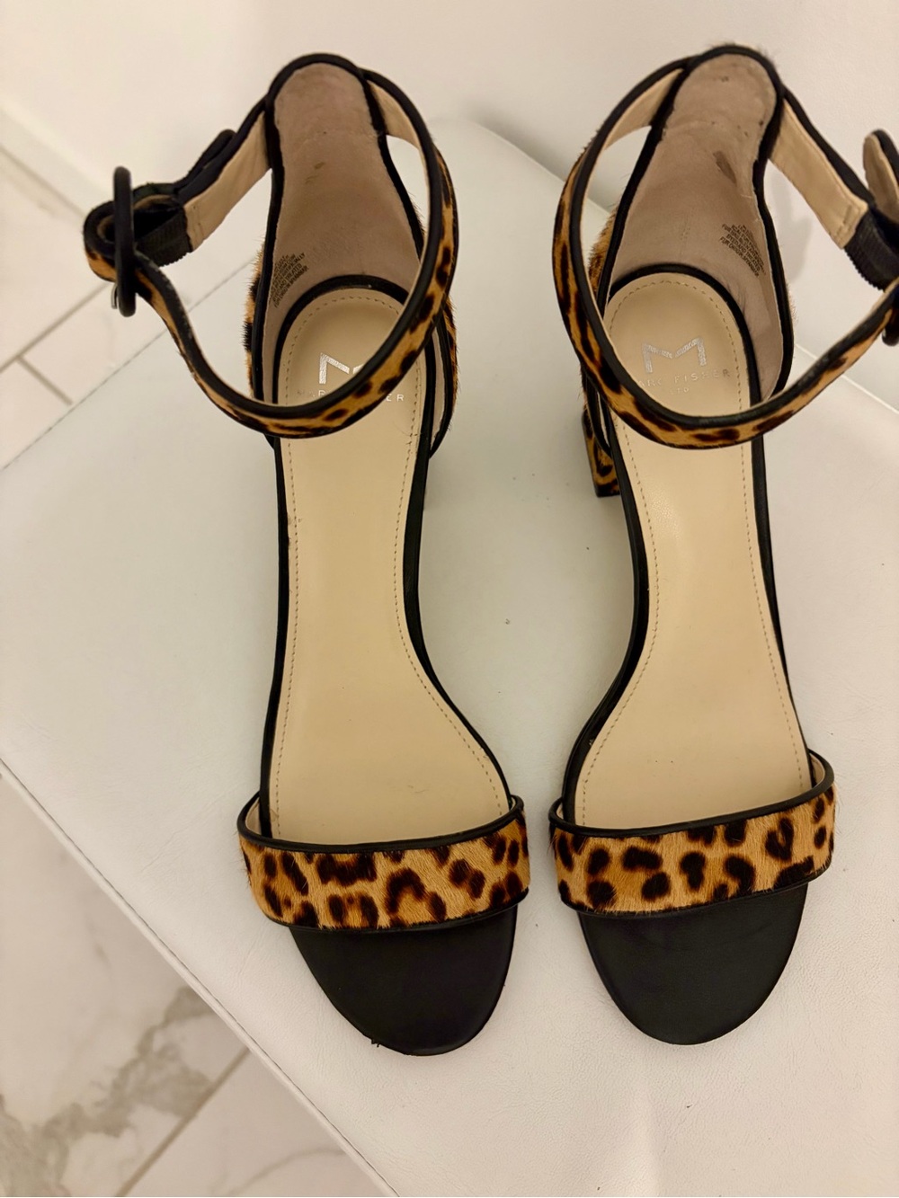 Marc Fisher Leopard-Print Ankle-Strap Heels - Black/Tan